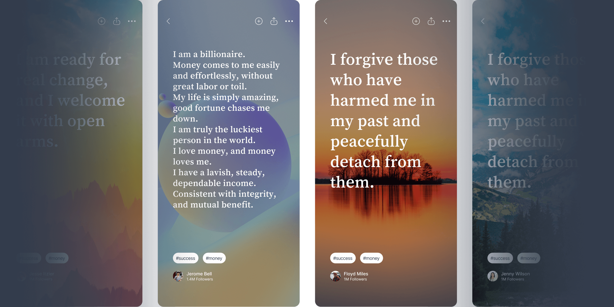 Affirmations & Co app on three phones